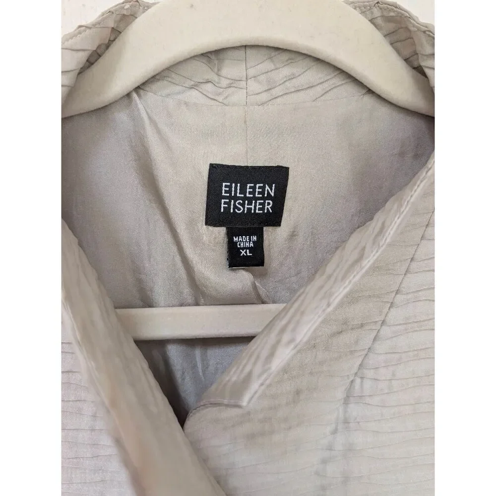 Eileen Fisher Womens 100% Silk Textured Open Front Blazer Jacket Champagne Sz XL